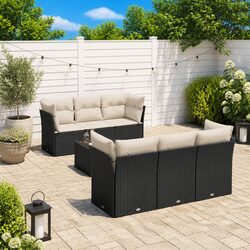 Garden Sofa Set 7 Piece Outdoor Furniture Patio Sectional Black Poly Rattan