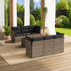7 Piece Garden Sofa Set Outdoor Furniture Patio Conversation Grey Poly Rattan