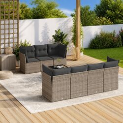 8 Piece Garden Sofa Set Grey Poly Rattan Outdoor Furniture with Cushions