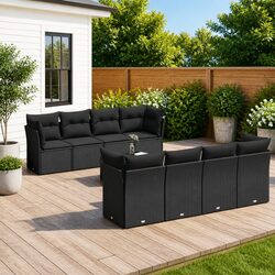 Garden Sofa Set 9 Piece Outdoor Furniture Patio Lounge Black with Cushions