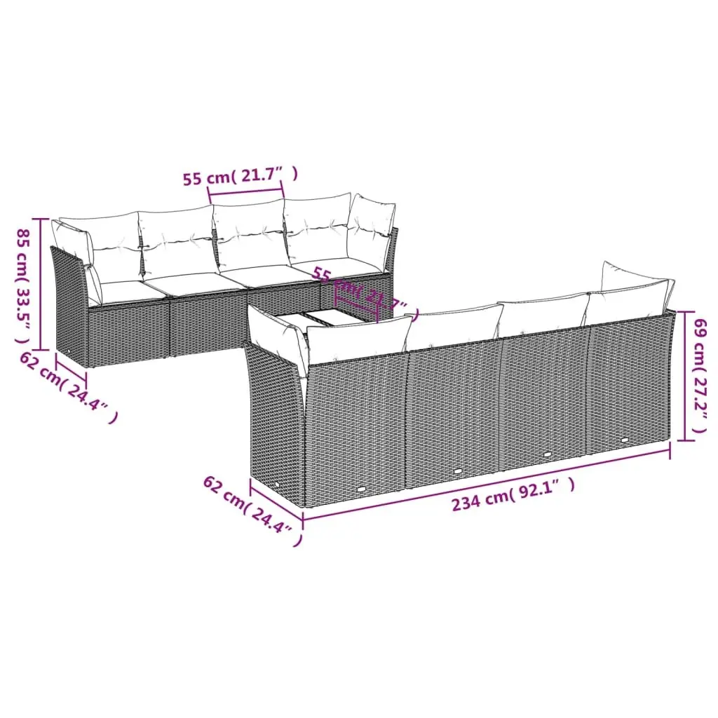 Garden Sofa Set 9 Piece Outdoor Furniture Patio Lounge Black with Cushions