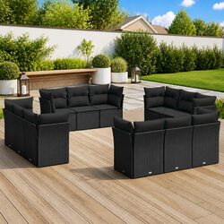 Garden Sofa Set 12 Piece Outdoor Furniture Black Poly Rattan Modular Patio