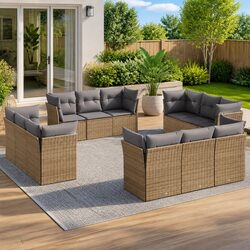 Garden Sofa Set 12 Piece Outdoor Furniture Beige Poly Rattan Modular with