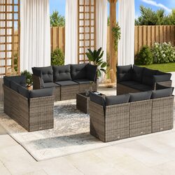Garden Sofa Set 13 Piece Outdoor Furniture Patio Poly Rattan Grey Cushions