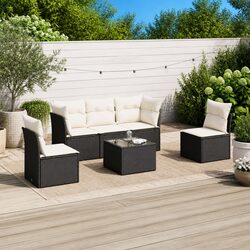 Garden Sofa Set 6 Piece Outdoor Furniture Patio Black Poly Rattan Modular with