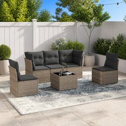 Garden Sofa Set 6 Piece Outdoor Furniture Patio Grey Rattan Cushioned Modular