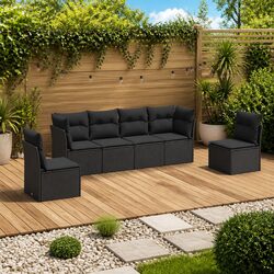 Garden Sofa Set 6 Piece Outdoor Furniture Patio Black Poly Rattan Modular