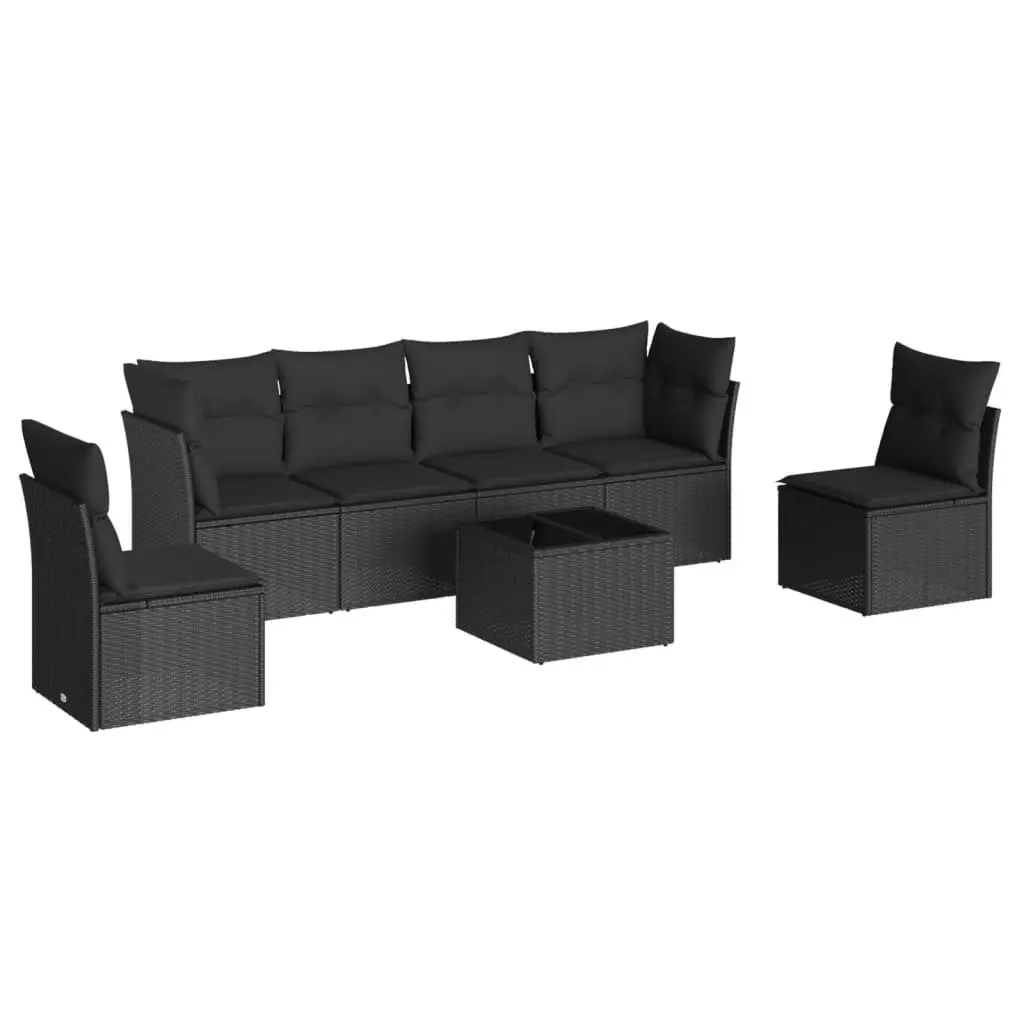 7 Piece Garden Sofa Set Outdoor Patio Furniture with Cushions Black Poly Rattan