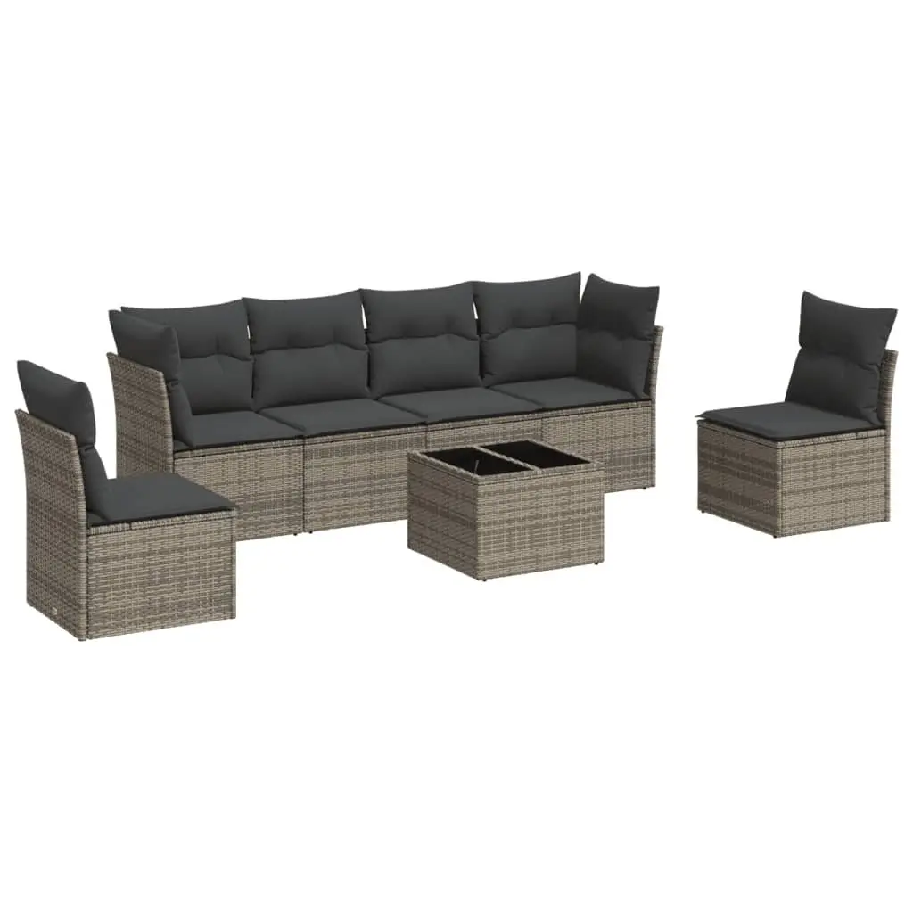 7 Piece Garden Sofa Set Outdoor Furniture Grey Poly Rattan Patio Lounge Cushions