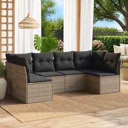 Garden Sofa Set 6 Piece Outdoor Furniture Patio Grey Poly Rattan Cushions