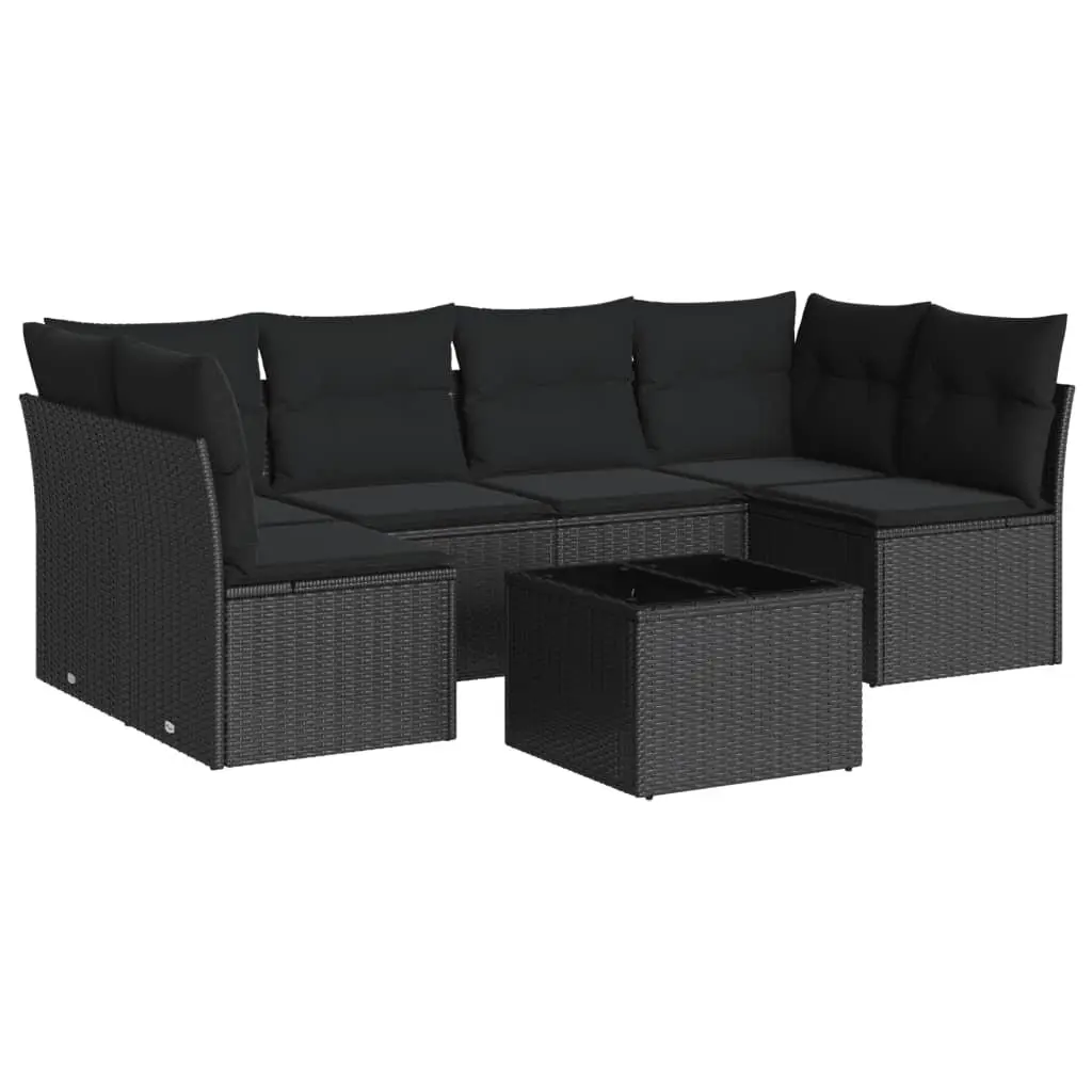 7 Piece Garden Sofa Set with Cushions Black Outdoor Furniture Patio Seating