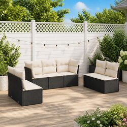 7 Piece Outdoor Garden Sofa Set with Cushions Black Poly Rattan Patio Furniture