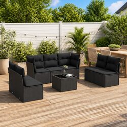 Garden Sofa Set 8 Piece Outdoor Furniture Black Poly Rattan Modular Patio