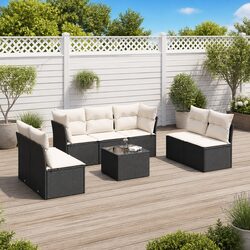 Garden Sofa Set 8 Piece Outdoor Furniture with Cushions Black Poly Rattan