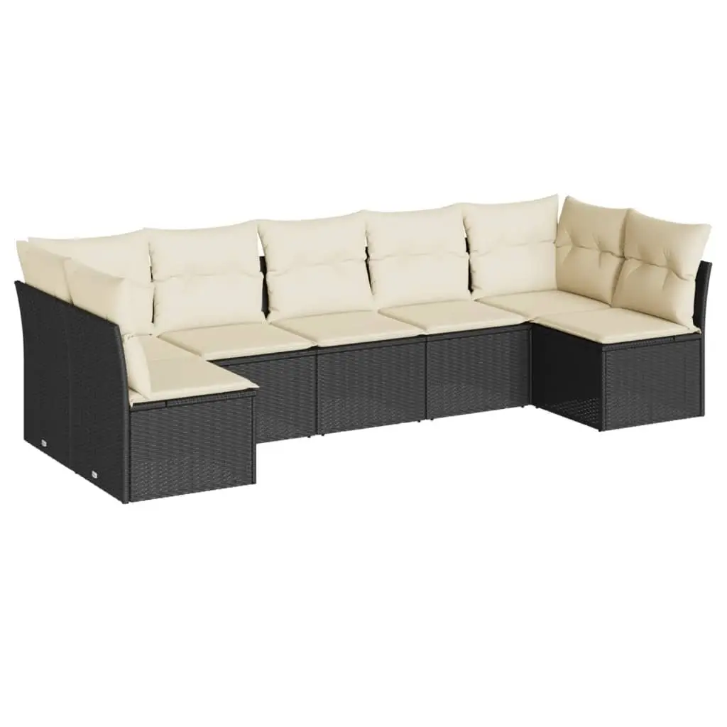 7 Piece Outdoor Garden Sofa Set with Cushions Black Poly Rattan Patio Furniture