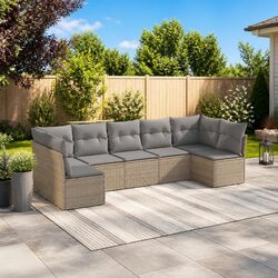 Garden Sofa Set 7 Piece Outdoor Patio Furniture with Cushions Beige Rattan