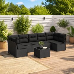 Garden Sofa Set 8 Piece Outdoor Furniture Patio Conversation Lounge Black Rattan