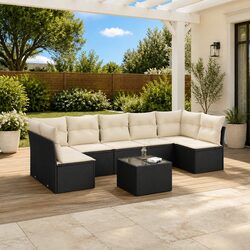 Garden Sofa Set 8 Piece Outdoor Furniture Black Poly Rattan Patio Seating