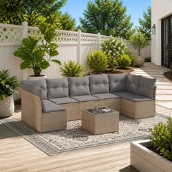 8 Piece Garden Sofa Set Outdoor Furniture with Cushions Beige Patio Lounge Chair