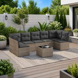 8 Piece Garden Sofa Set with Cushions Grey Outdoor Furniture Patio Sectional