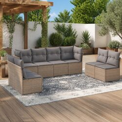 Garden Sofa Set 8 Piece Outdoor Furniture Beige Poly Rattan with Cushions Patio