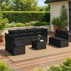 Garden Sofa Set 9 Piece Outdoor Furniture Black Poly Rattan with Cushions Patio