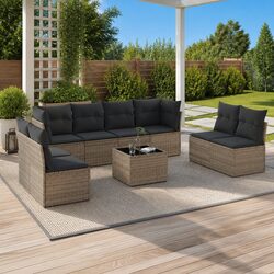 Outdoor Garden Sofa Set 9 Piece Grey Poly Rattan Furniture with Cushions Patio