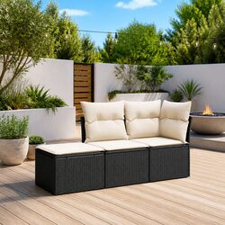 Garden Sofa Set 3 Piece Outdoor Furniture Patio Seating Black with Cushions