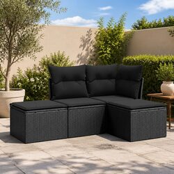 Garden Sofa Set 4 Piece Outdoor Patio Furniture with Cushions Black Rattan