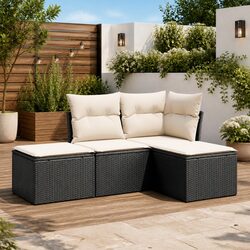 Garden Sofa Set 4 Piece Outdoor Furniture Patio Black Poly Rattan Modular