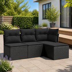 Garden Sofa Set 4 Piece Outdoor Furniture Patio Lounge Black Poly Rattan