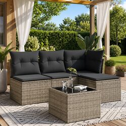 Garden Sofa Set 5 Piece Outdoor Furniture Grey Poly Rattan Patio Lounge Modular