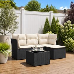Garden Sofa Set 5 Piece Outdoor Furniture Patio Black Poly Rattan with Cushions