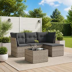 Garden Sofa Set 5 Piece Outdoor Furniture Grey Poly Rattan Modular Patio Seating