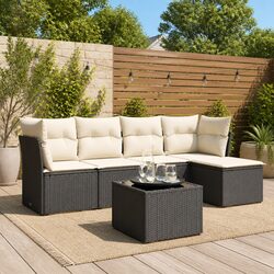 Garden Sofa Set 6 Piece Outdoor Furniture Patio Seating Black Poly Rattan with