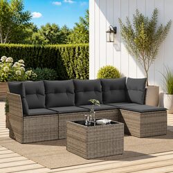 Garden Sofa Set 6 Piece Outdoor Furniture Grey Poly Rattan Patio Cushions