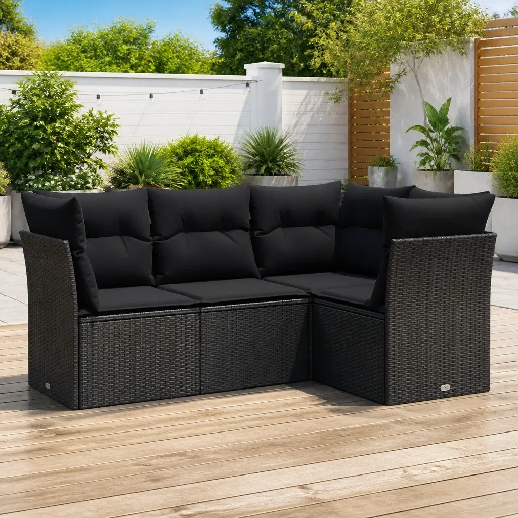 4 Piece Garden Sofa Set with Cushions Black Outdoor Patio Furniture Seating