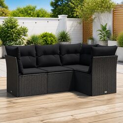 4 Piece Garden Sofa Set with Cushions Black Outdoor Patio Furniture Seating