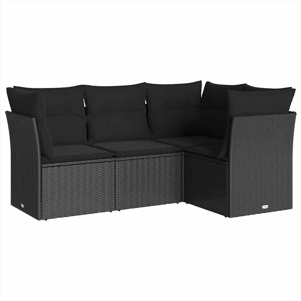 4 Piece Garden Sofa Set with Cushions Black Outdoor Patio Furniture Seating