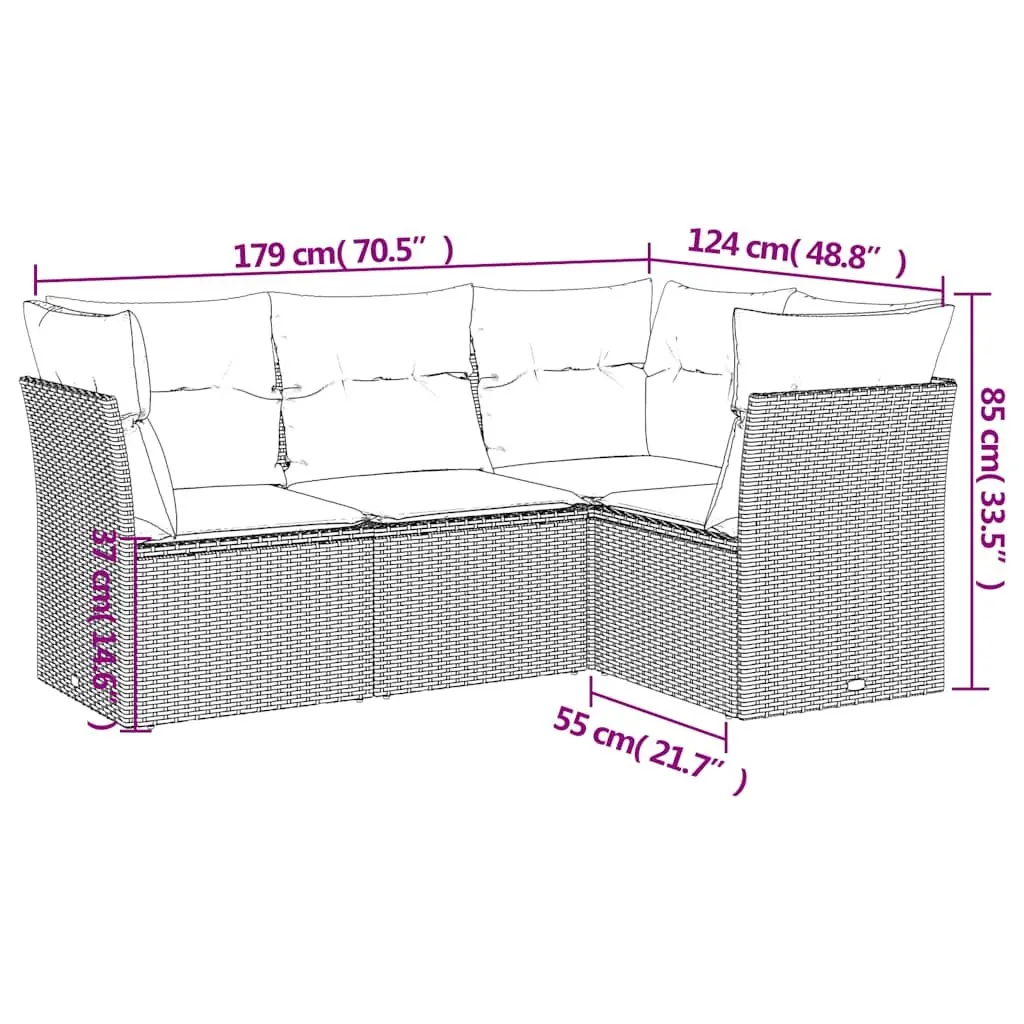 4 Piece Garden Sofa Set with Cushions Black Outdoor Patio Furniture Seating
