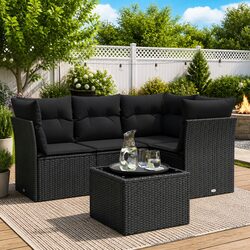 Garden Sofa Set 5 Piece Outdoor Furniture Patio Seating with Cushions Black