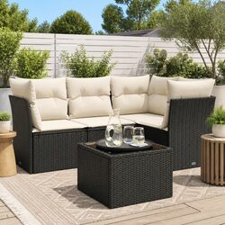 Garden Sofa Set 5 Piece Outdoor Furniture Patio Rattan Black with Cushions