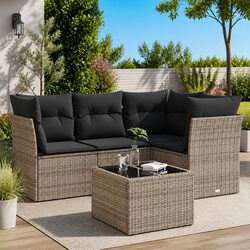5 Piece Garden Sofa Set Grey Outdoor Furniture Patio Lounge with Cushions Table