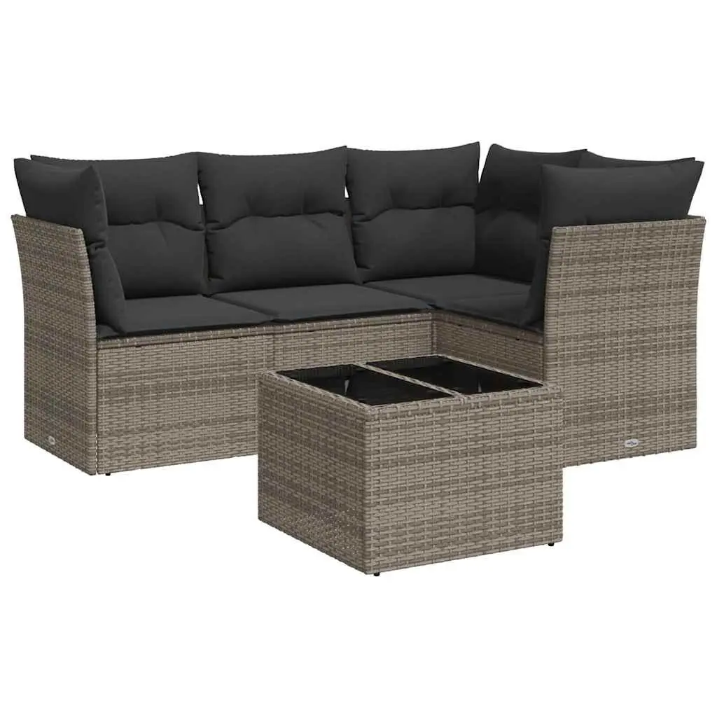 5 Piece Garden Sofa Set Grey Outdoor Furniture Patio Lounge with Cushions Table