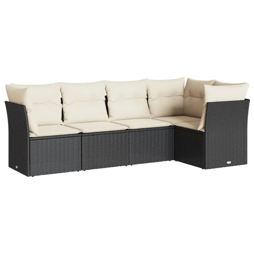 5 Piece Garden Sofa Set with Cushions Black Outdoor Patio Furniture Modular