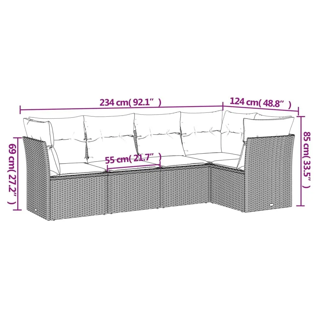 5 Piece Garden Sofa Set with Cushions Black Outdoor Patio Furniture Modular