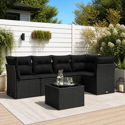 Garden Sofa Set 6 Piece Outdoor Patio Furniture Black Rattan Cushions Table