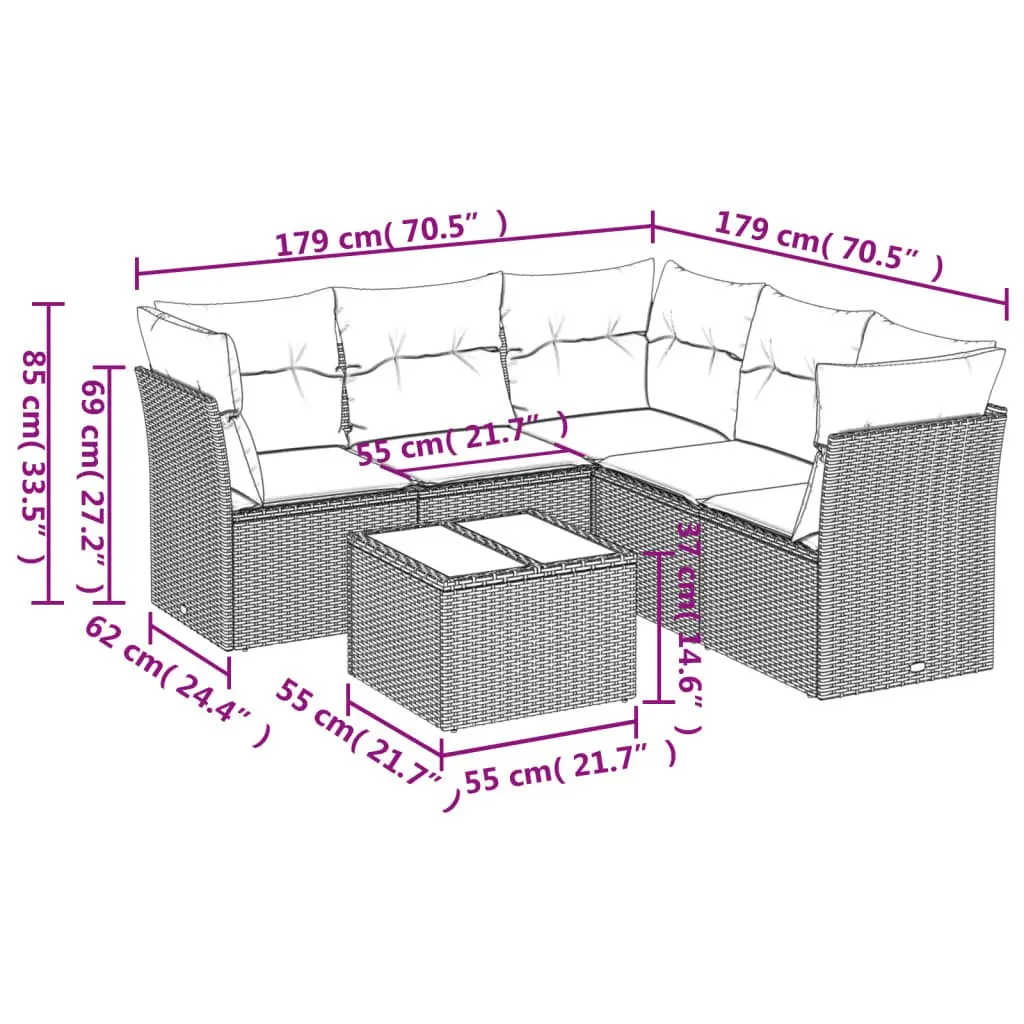 Garden Sofa Set 6 Piece Outdoor Furniture Black Rattan Patio Sectional