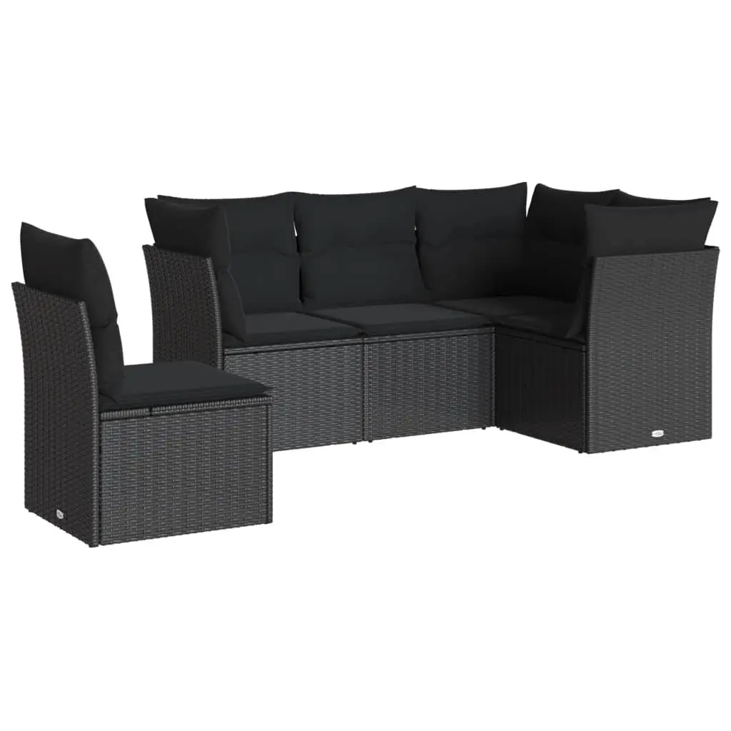 5 Piece Garden Sofa Set Outdoor Patio Furniture Black Poly Rattan with Cushions
