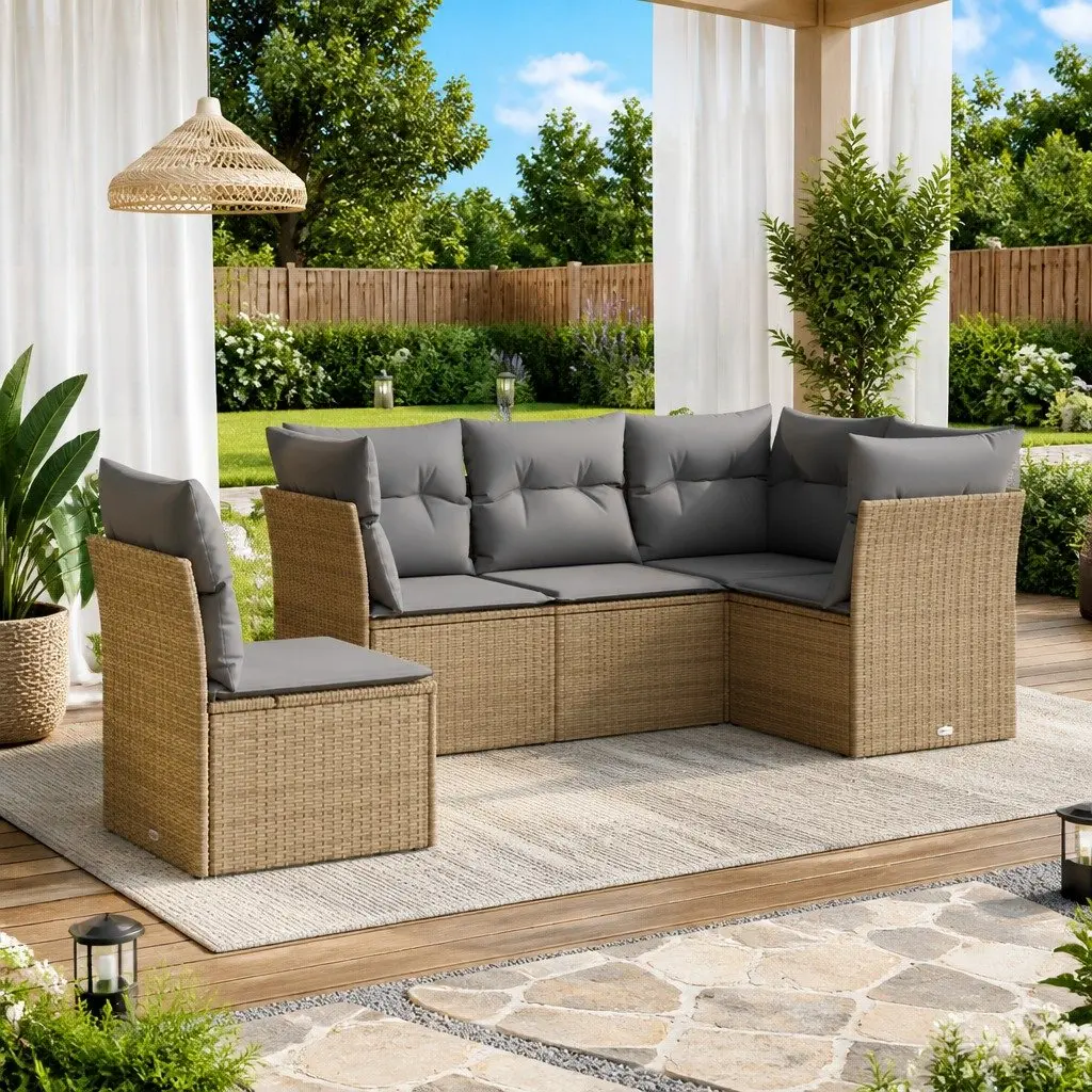 5 Piece Garden Sofa Set Outdoor Furniture with Cushions Beige Patio Sectional